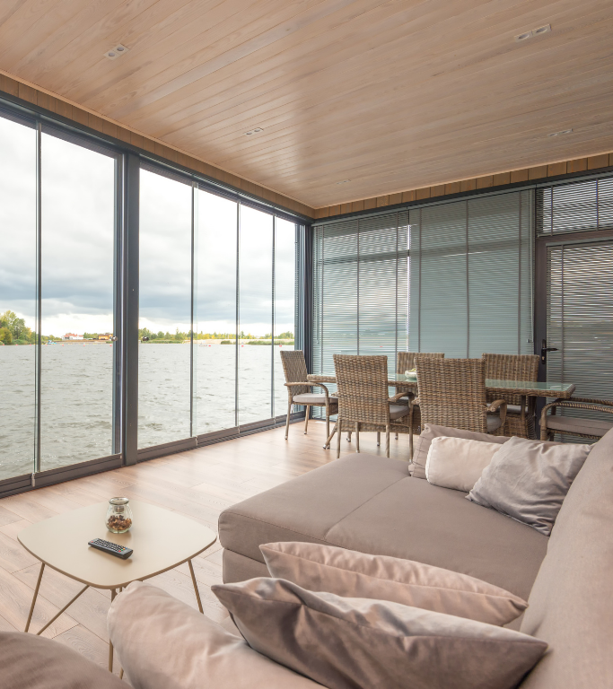 Living room with water views